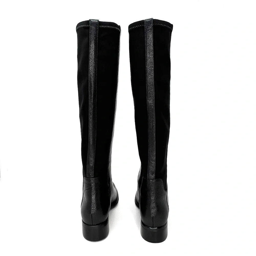 Nine West Joesmo Tall Boots Black Size 5 Riding Knee High Leather Stretchy New